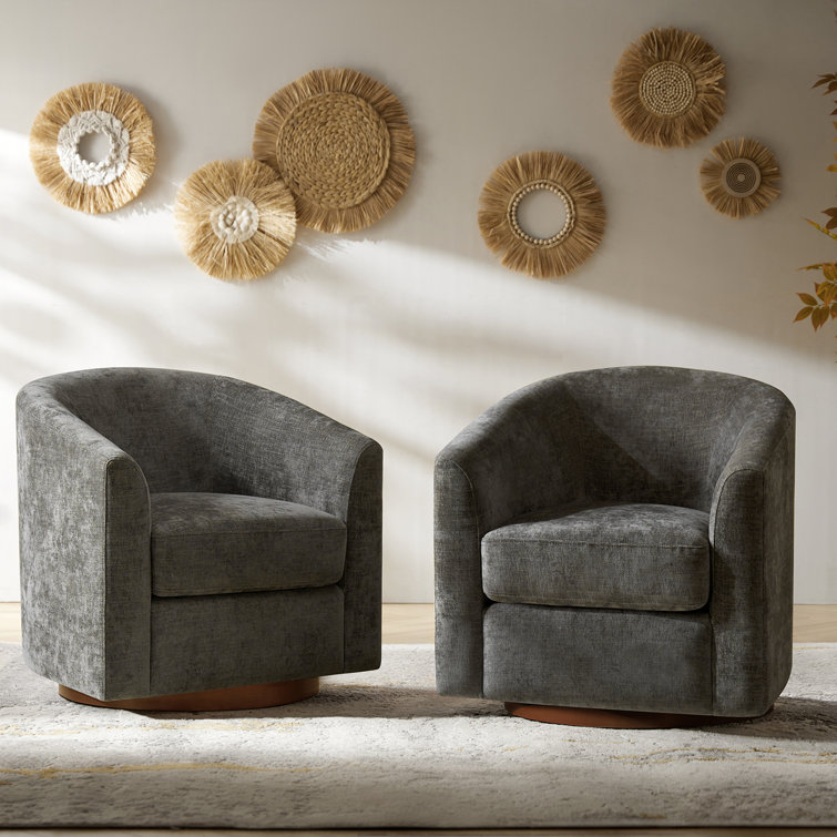Amiir 30"W Modern Swivel Barrel Chair with Solid Wood Base (Set Of 2)