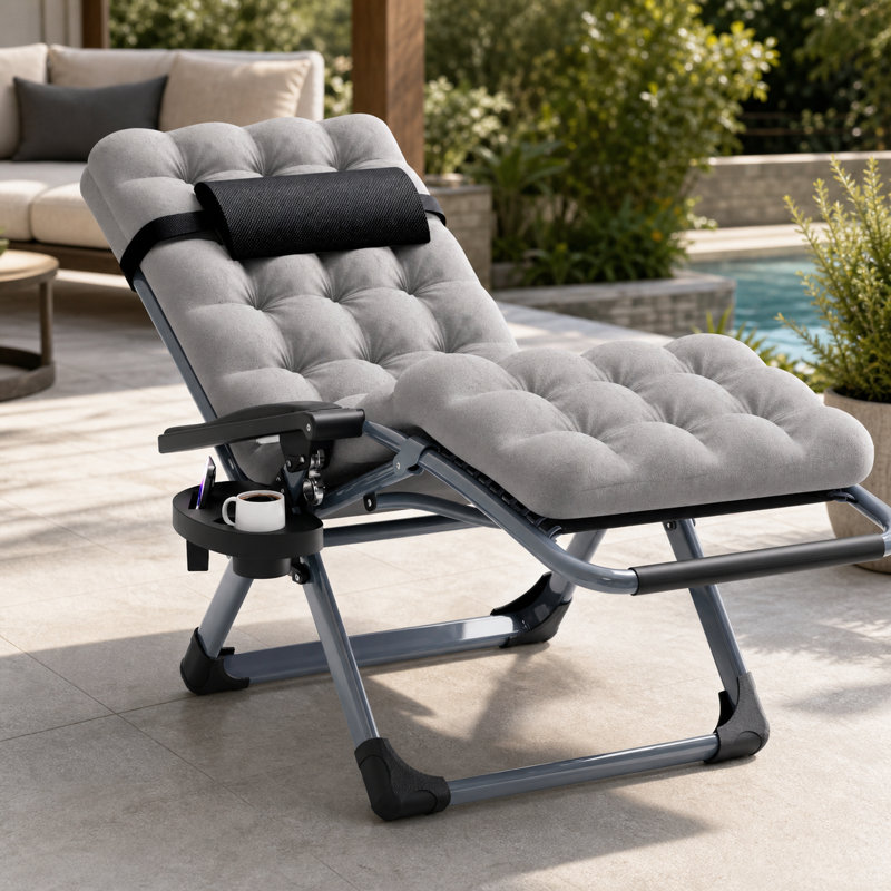 Fauteuil de patio surdimensionné à gravité zéro - capacité de 353 lb, coussin de 4 po, serrure à 90 ° à 170 °, Texlin respirant, pliable avec porte-gobelet, intérieur / extérieur, gris