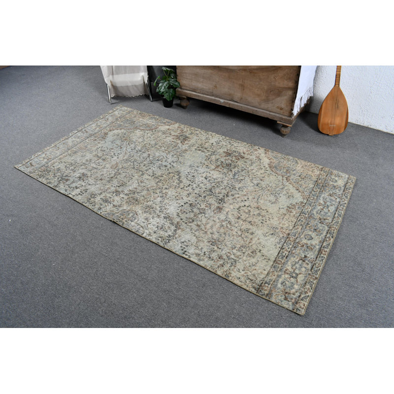 Tapis turc Anatolian rétro beige doux pour un salon confortable et élégant d'aspect beige / vert
