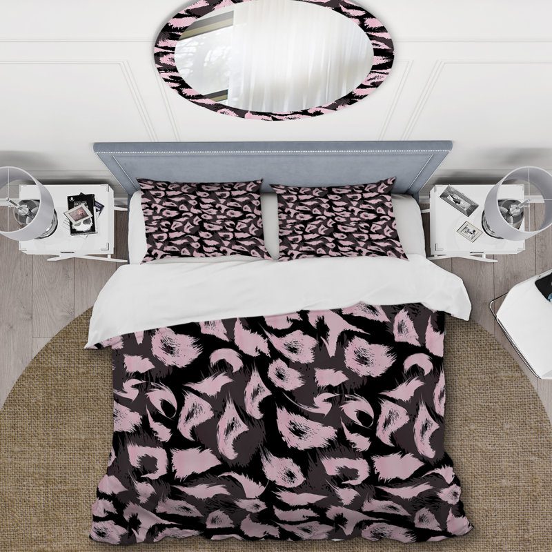 Ensemble de housse de couette en microfibre 3 pièces noir / gris clair / rose clair