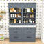 Ensemble de 2 grands garde-manger autoportants avec tablette réglable, plateau en faux marbre et tiroirs-509686595-509686592
