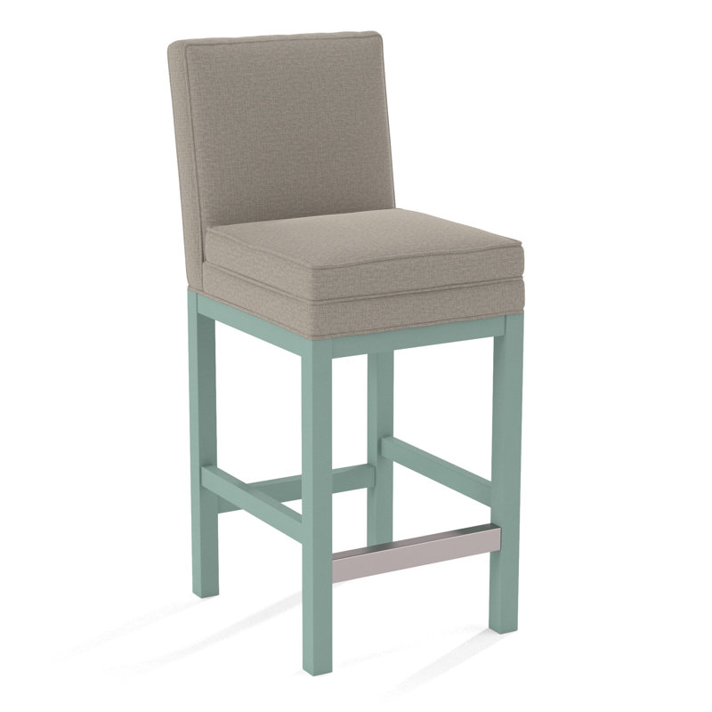 Upholstered Stool, Honey Finish, Beige Performance Fabric; 0851-73