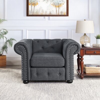 44.09"" W Tufted Chenille Chesterfield Chair -  Alcott HillÂ®, A2E21D3C9EBB47C4A894DAAEAA8FD806