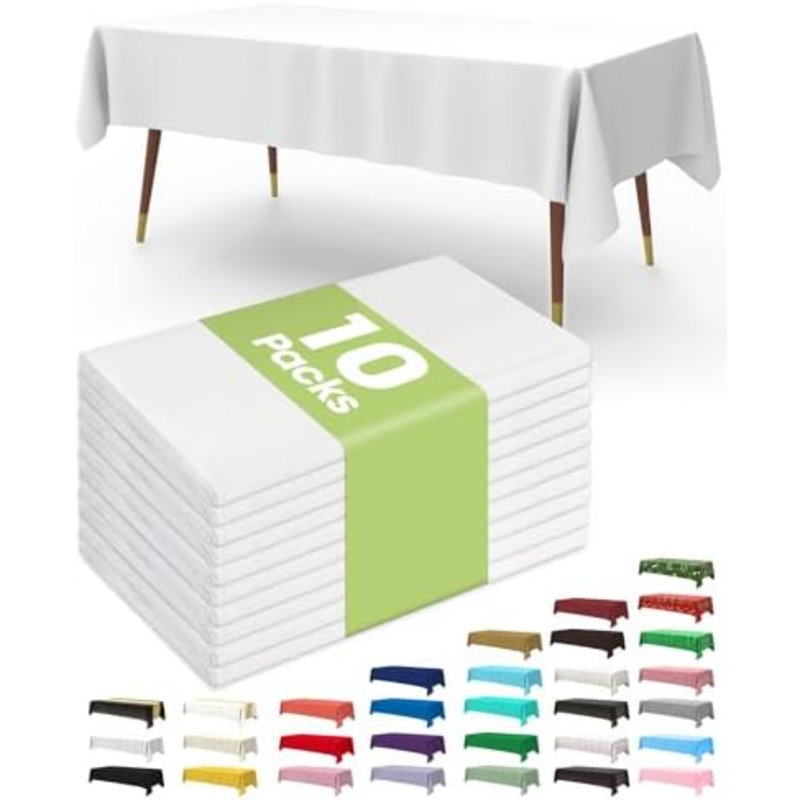 Nappes jetables en plastique blanc, 137 x 335 cm (54 x 132 pouces), ensemble de 10.