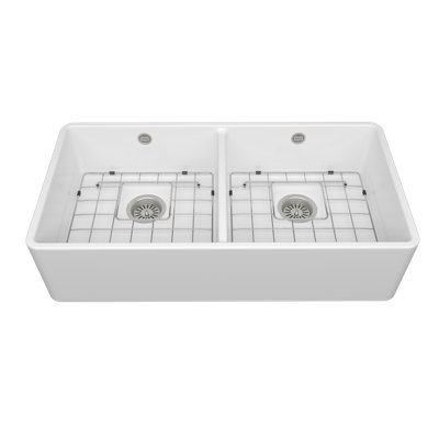 Lusso 90D Ceramic Kitchen Sink, White, Bottom Grid - 895x480mm