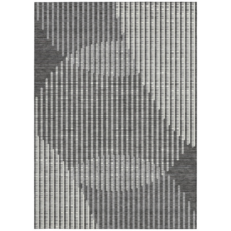 Tapis extérieur lavable géométrique 5 pi x 8 pi gris anthracite