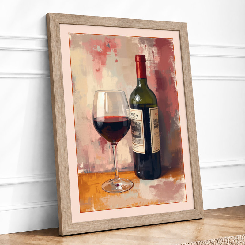 Wine & Glass Boho - Framed Print, Oak, A3 - 42.0 x 29.7 cm