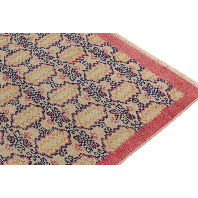 Pasha Wool Area Rug in Beige/Blue/Pink