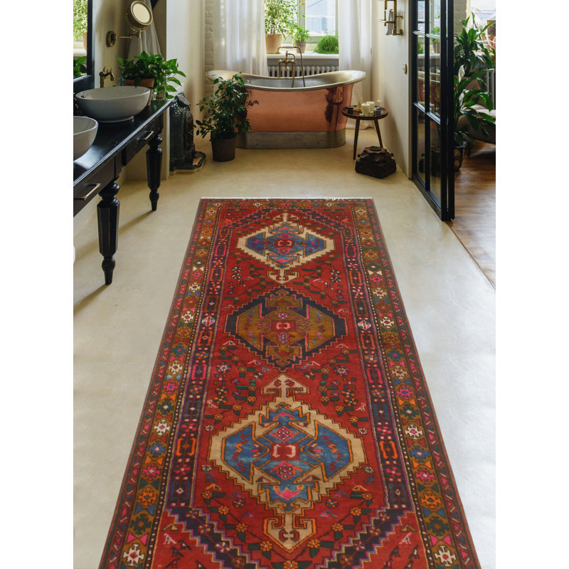 One-of-a-Kind 3'8" X 10'8" New Age Runner Wool Area Rug in Rust