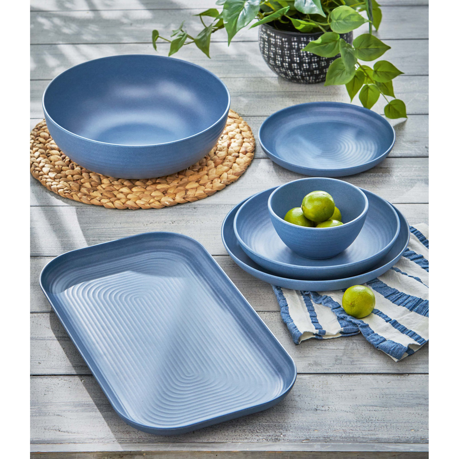 Brooklyn Melamine Serving Bowl Charcoal, Blue Denim