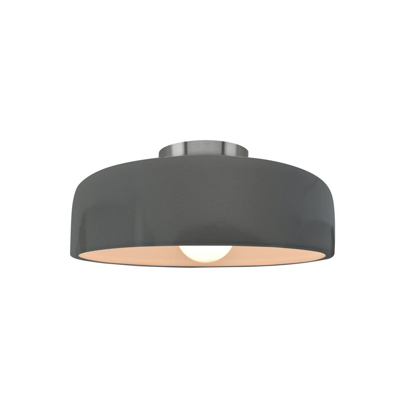 Plafonnier semi-encastré en céramique Dottie, Gris brillant, Nickel brossé, H 6 po x l 10 po x P 10 po