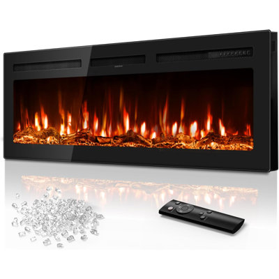 50 Inch Electric Fireplace in-Wall Recessed and Wall Mounted, Ultra-Thin Linear Fireplace Heater 750/1500W