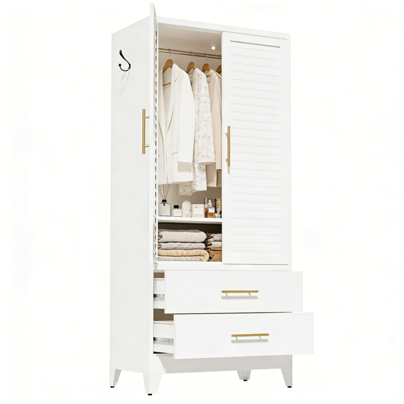 Metal Wardrobe Closet With 2 Doors, 71″ Tall Portable Storage Cabinet For Bedroom, Lightweight Closet For Small Apartments, Dorm, Renters, Cold Rolled Steel, Easy Assembly