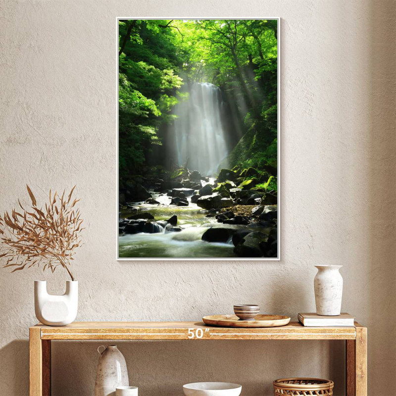 Cascade Kameda ensoleillée, Cadre flottant blanc, 27 po x 40 po
