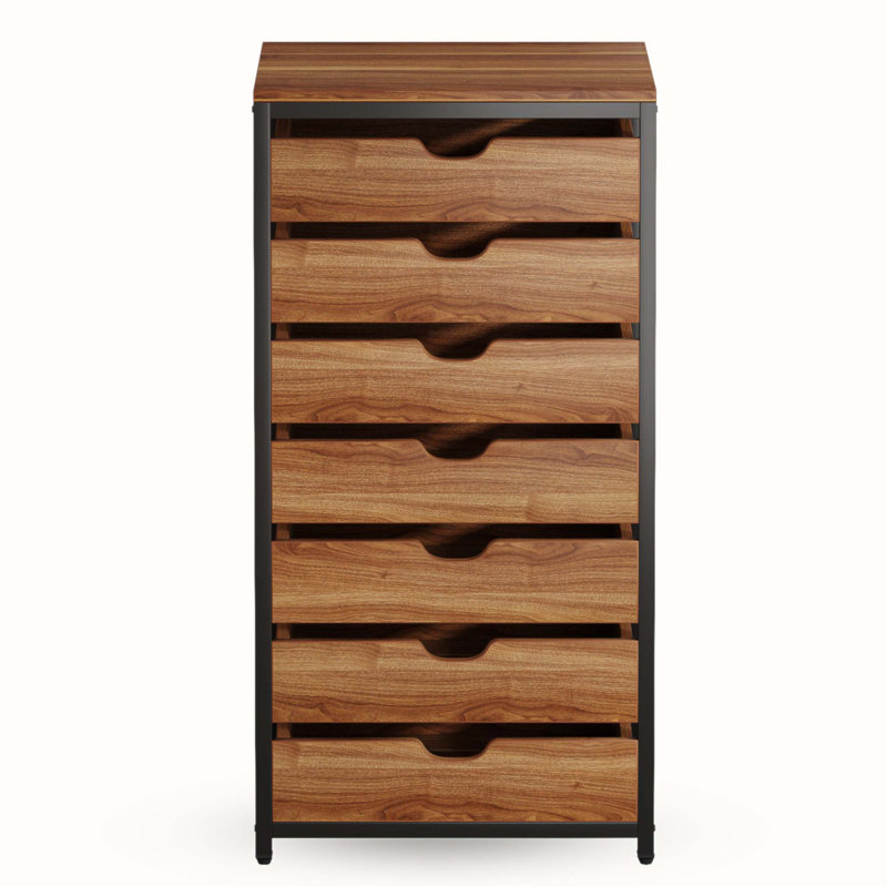 Commode de rangement à 7 tiroirs avec roulettes, rangement industriel en bois, commode mobile pour le bureau et la maison