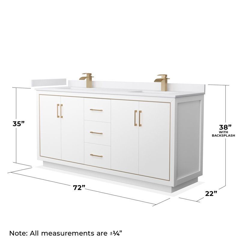 72'' W Double Vanity, White, White, Satin Bronze