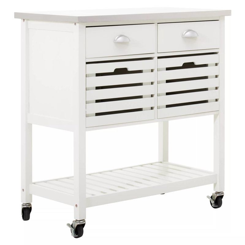 Reales 86cm W Kitchen Island with Stainless Steel Top, Cream