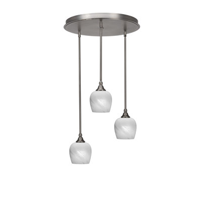 Empire 3 Light Stem Hung Cluster Pendalier With 6" White Marble Glass