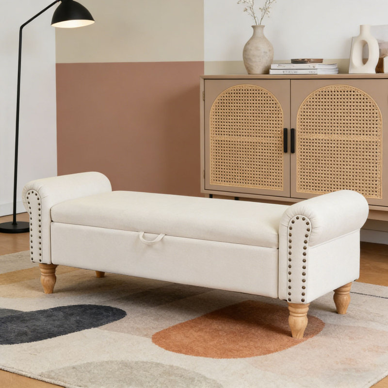 Banc de rangement avec repose-pieds, repose-pieds rembourré