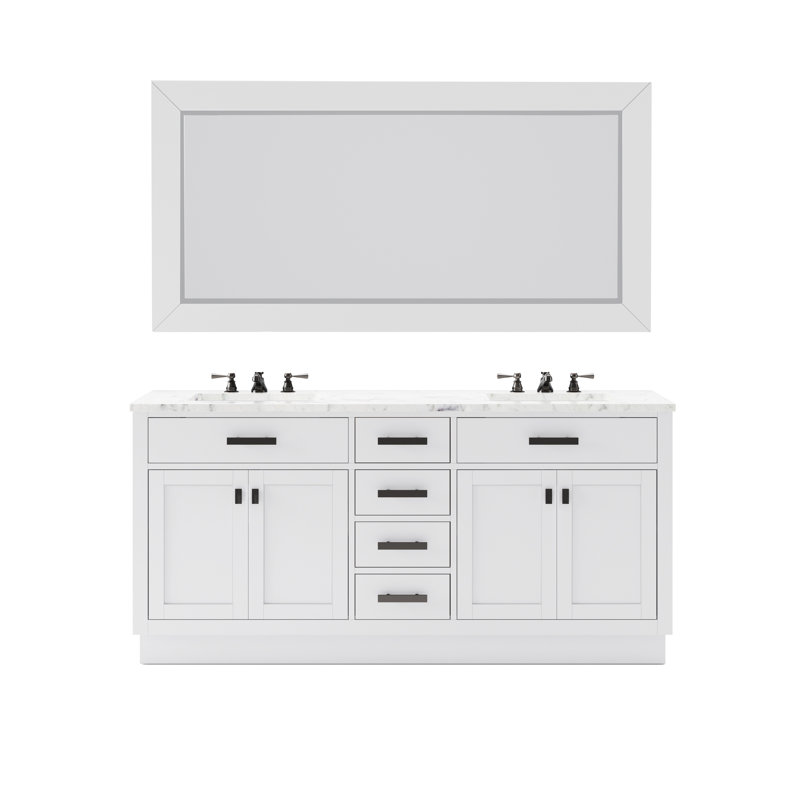 Hartford 72" Carrara White Marble Countertop Bath Vanity in Pure White with Mirror