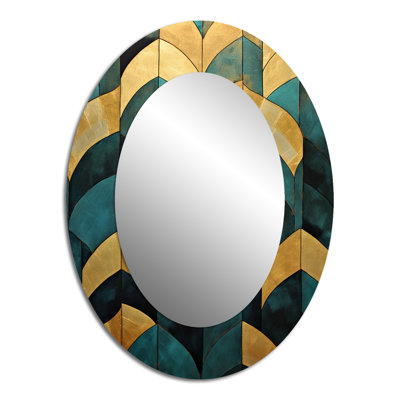 Emerald And Golden Arches V - Large Oval Wall Mirror On Metal