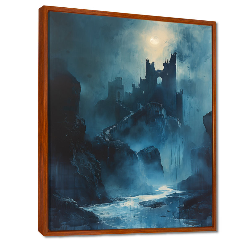 Blue Dracula Winter Castle Of Vampire - Castles Wall Decor, 20" H x 12" W x 1" D, Black Single Picture Framed Canvas