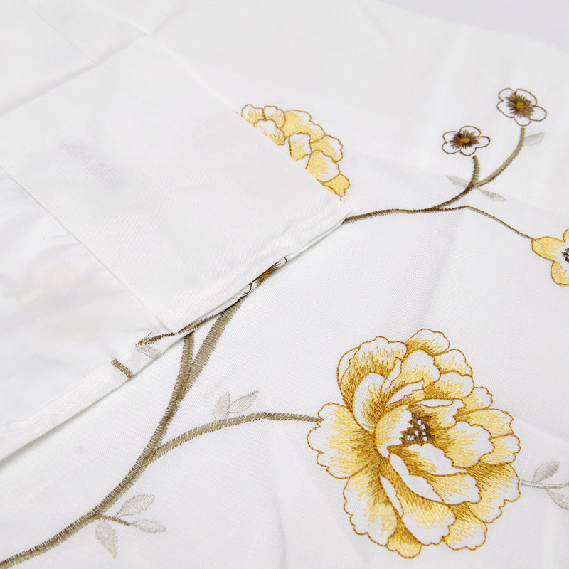 Gold Floral Embroidered Scalloped Window Valance with Rod Pocket