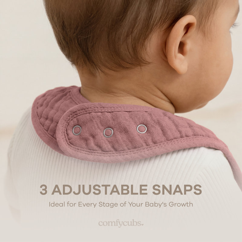 Comfy Cubs Muslin Bibs for Babies - Feeding, Drool and Teething Bib with Adjustable Snaps, Mauve