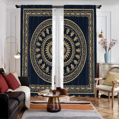 2Pcs Bohemian Mandala Curtains, Boho Patterned Curtain For Living Room Bedroom Kitchen Rod Pocket Window Drapes, Decoration Apartment Home Windows