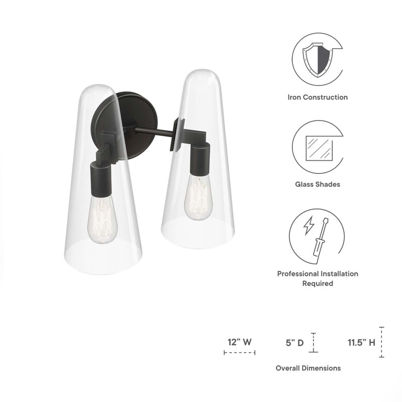 Beacon Slim Glass Cone 2-Light Black Wall Sconce