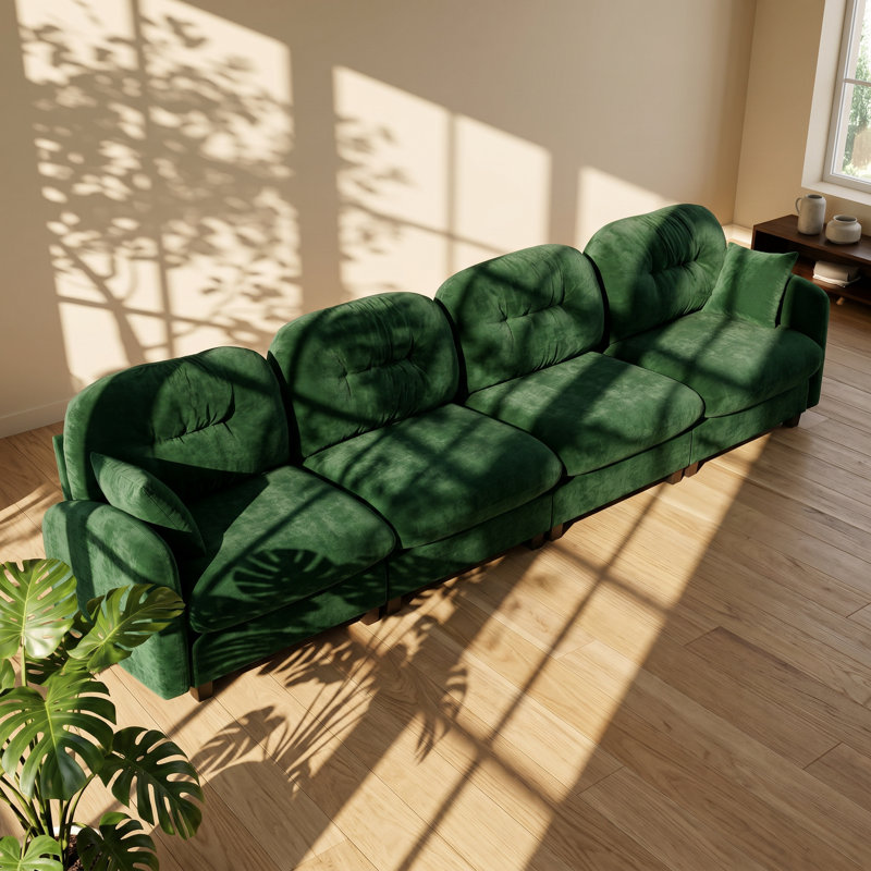 Evergreen 140" W x 34.2" D x 36.6" H Premium Chenille 4-Seater Modular Sectional Couch