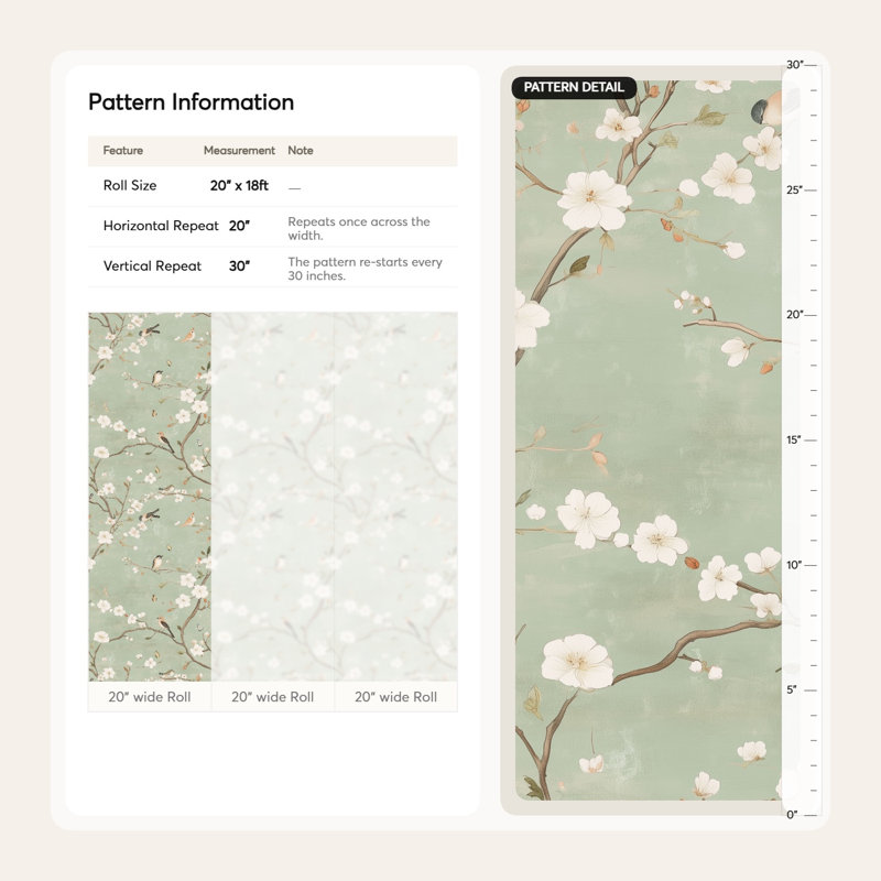 Rouleau de papier peint adhésif Serene Spring Birds and Blossoms