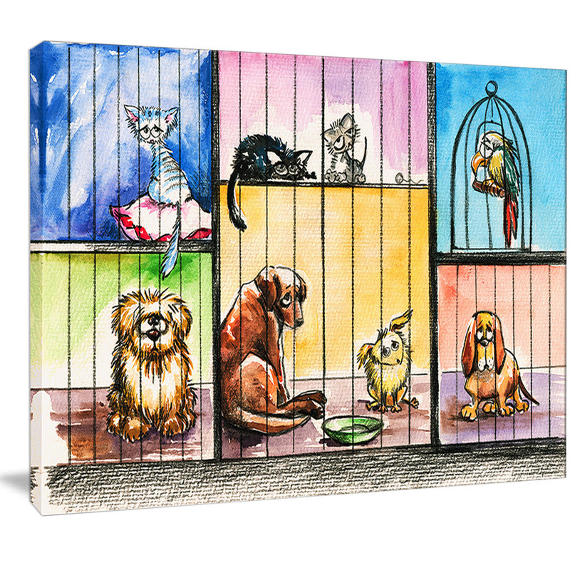 Reproduction d’art sur toile, "animaux tristes, H 8 po x l 12 po