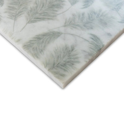 Leaves Carrara Taupe Marble  6"x6" Laser Engraved Tile