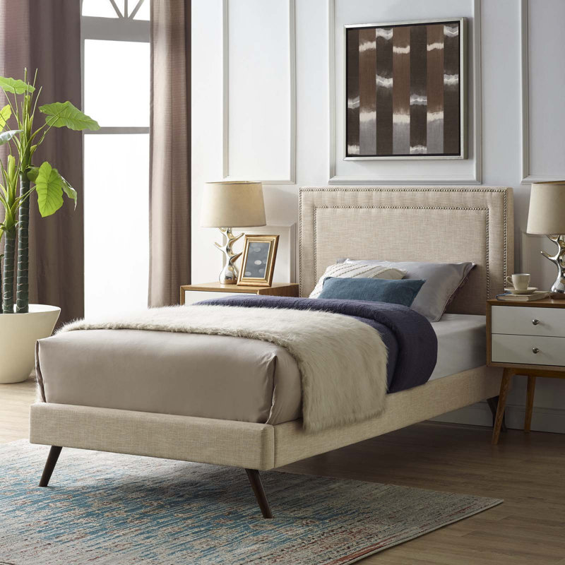 Virginia Platform Bed with Round Splayed Legs, Azure, Twin