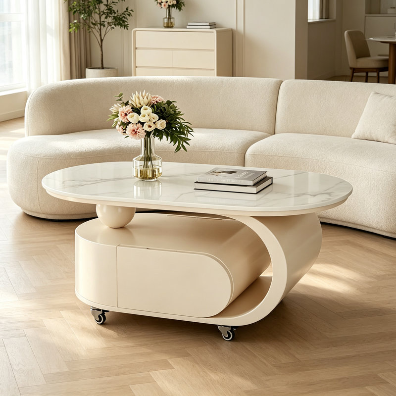 Rangement de tiroir de table basse Minimalist, Crème / blanc / gris, 17.71" H x 35.43" W x 17.71" D