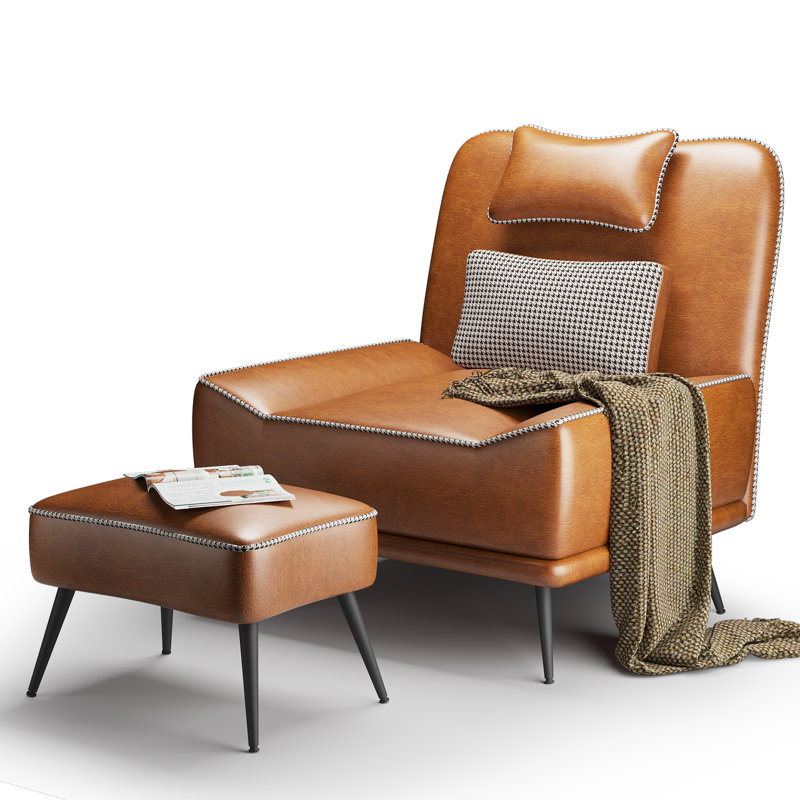 Chaise d'appoint et repose-pieds l 35 po Asena, Similicuir brun