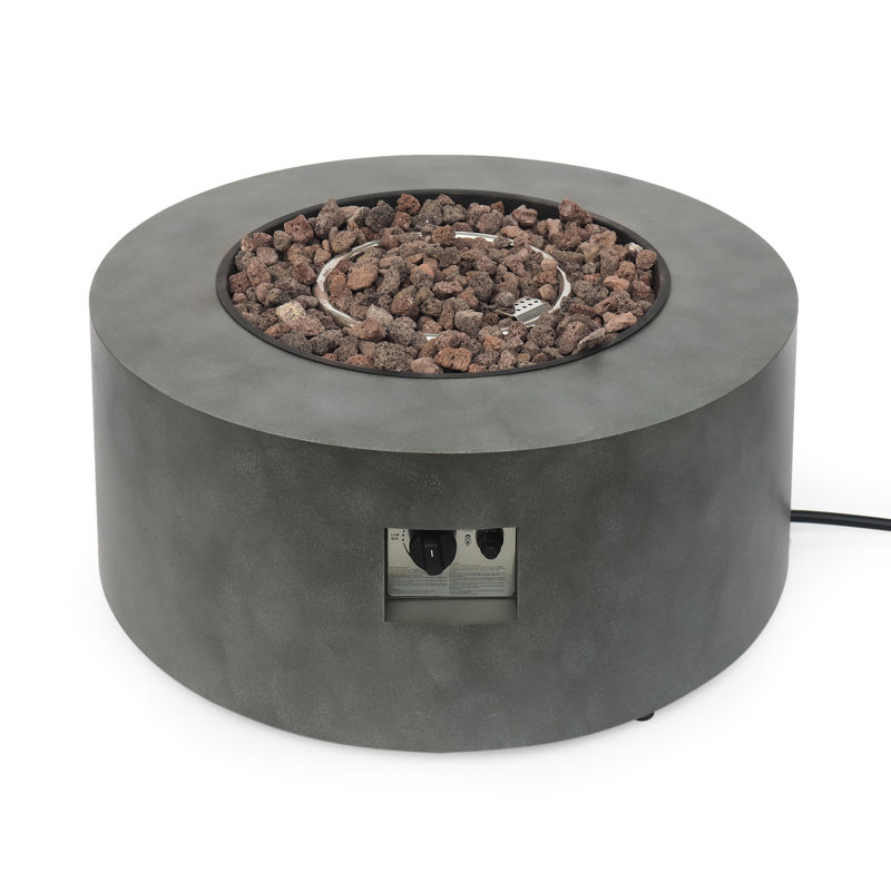 Round Iron Fire Pit With 40,000 , Smokeless, Propane - Fueled, , Quick Start, No Assembly, Stone Gray, 32 Inches Wide, Deep, 13.5 High, 38.96 Lb Pit, Ignition,