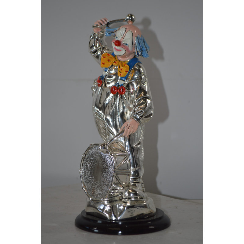 Kristopher Clown Plays the Drams Resin Statue Silver finish - Size: 6"L x 6"W x 16"H.