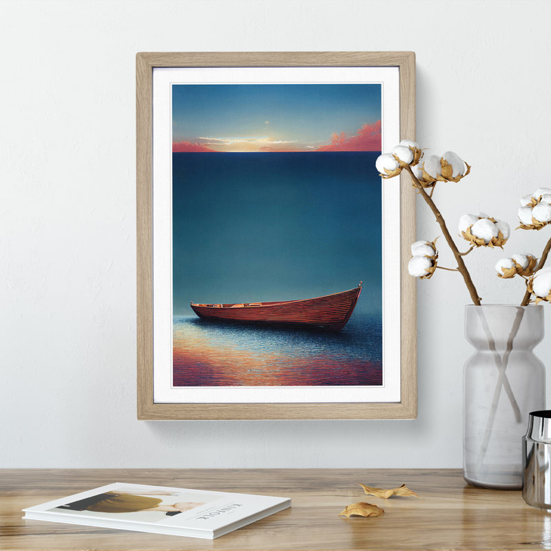 Resting Boat - Wall Art, 66cm H x 48cm W, Oak Framed, White