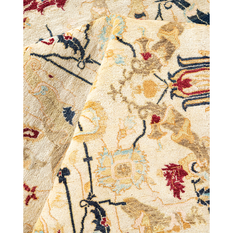 Tapis de couloir ivoire en laine noué à la main de conception unique 6 pi 2 po x 13 pi 7 po Hayner