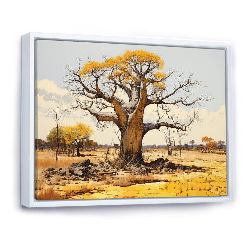 Desert Baobabs Resistance sur toile, H 30 po x l 40 po x P 1,5 po, Cadre flottant blanc