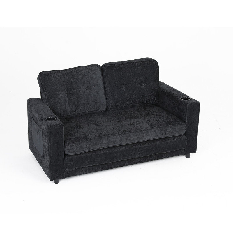 Élégant canapé-lit pliable avec porte-gobelets et rangement latéral, Noir