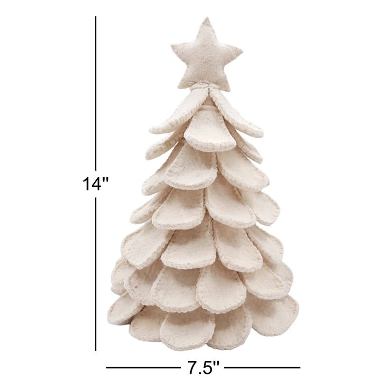 Arbre de Noël de table crème fait à la main en laine feutrée à la main, H 14 po x l 7,5 po x P 7,5 po