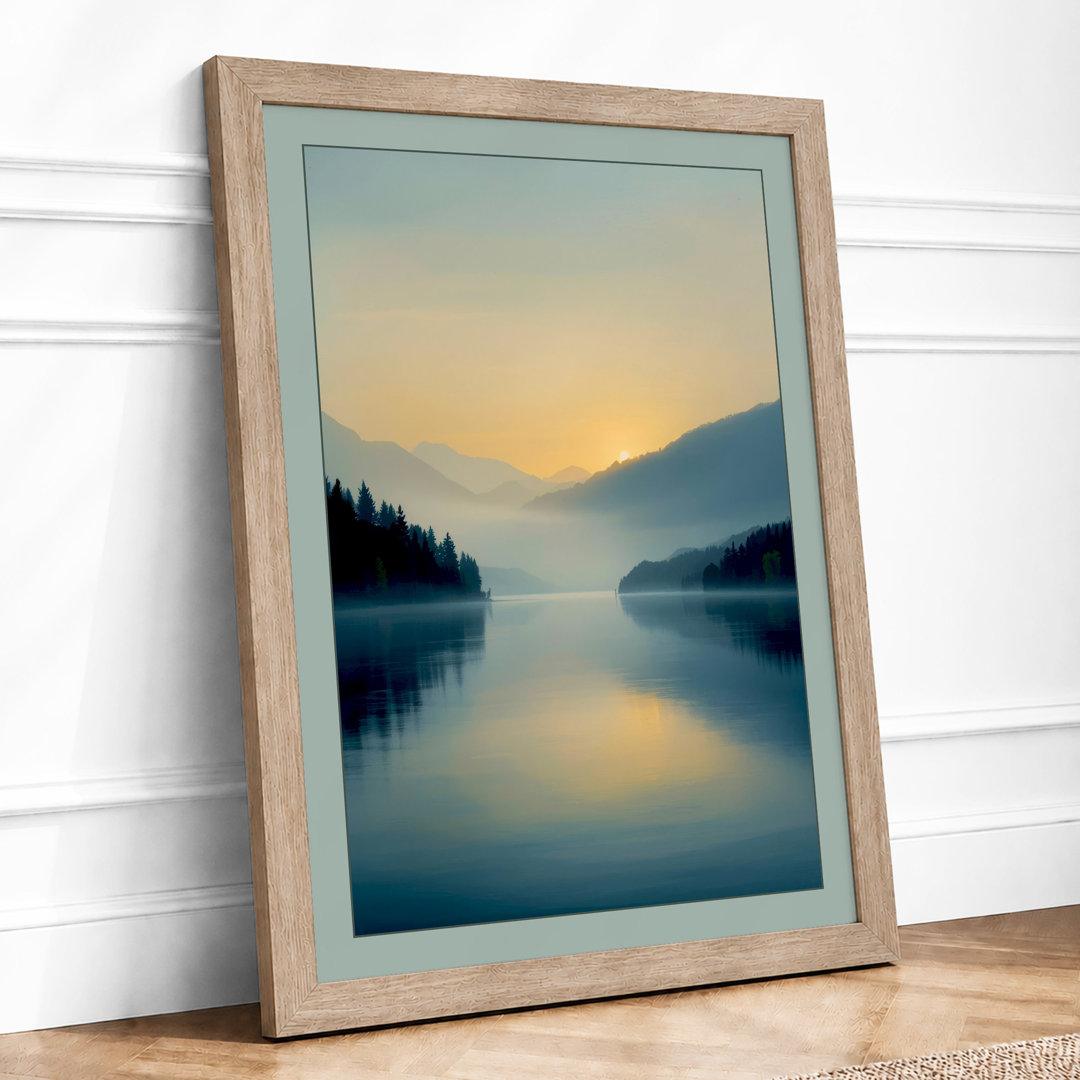 Alpine Lake at Sunrise Scandinavian - Framed Print