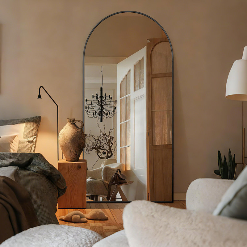 Arched Full Length Mirror with Stand, Aluminum Alloy Frame Floor Full Body Mirror, 71" x 32", Black