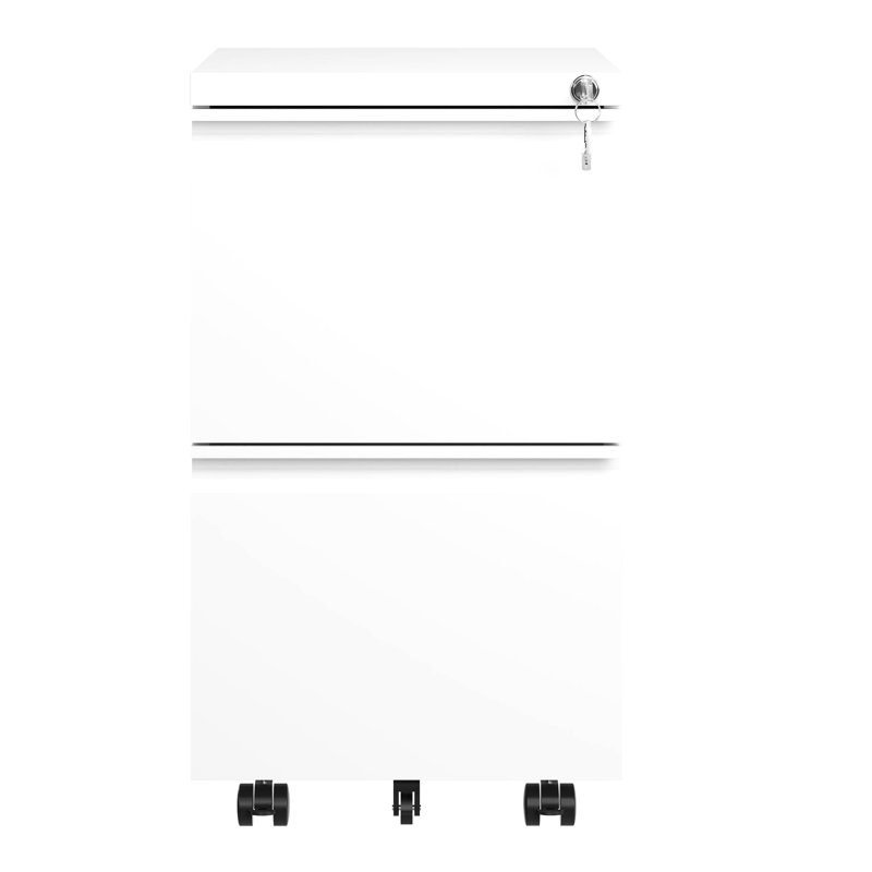 Classeur moderne en métal 2 tiroirs verrouillables, Blanc antique