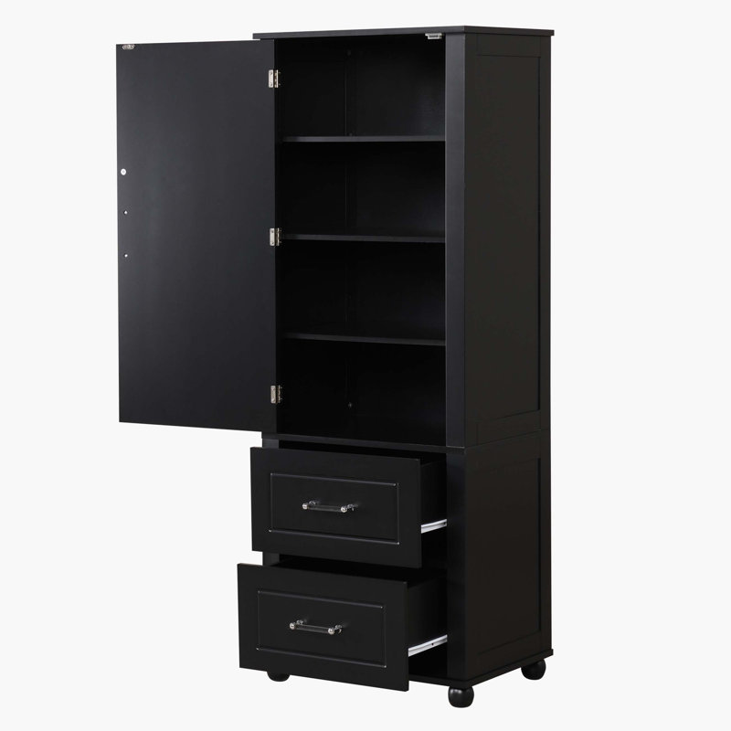 Armoire de salle de bain autoportante en bois massif Azaan, Noir