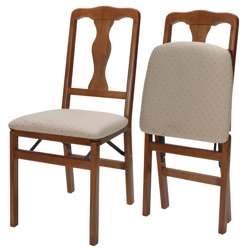 Stakmore Queen Anne Folding Chair, Fruitwood Frame with Blush Fabric, Fruitwood, Blush