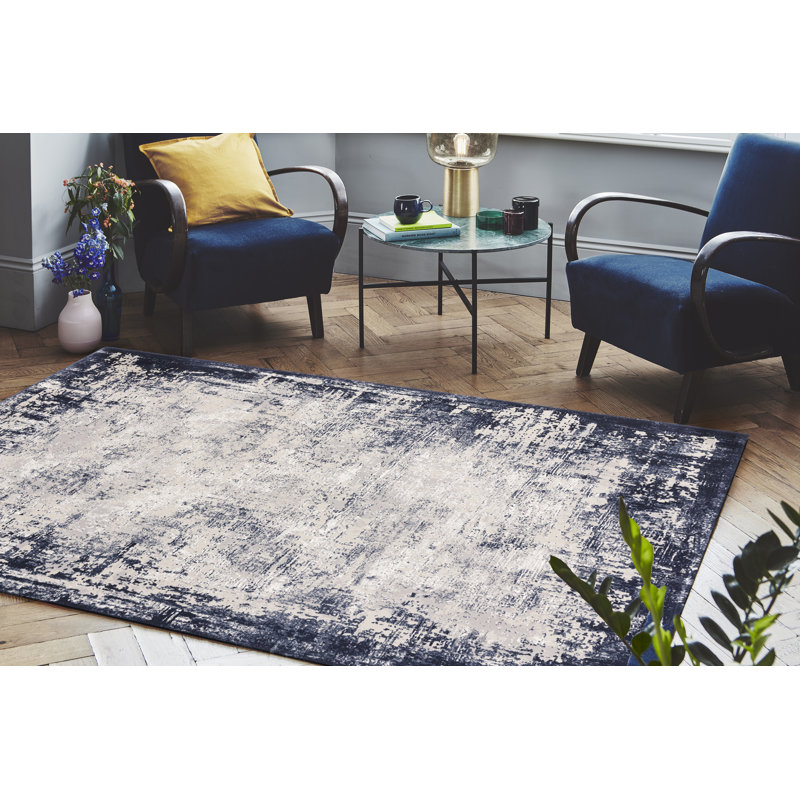 Abrienne Soft Border Blue/Grey Rug, Rectangle 160 x 230cm